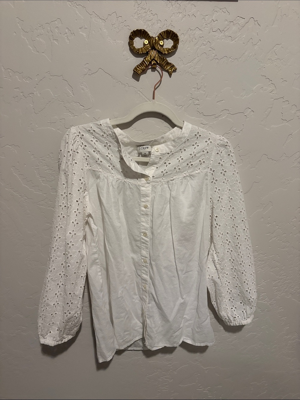 J. Crew White Eyelet Button-Front Blouse